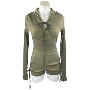 Darker Wavs Green Ribbed Knit Long Sleeve Henley Hoodie Hooded Romper Jumpsuit M